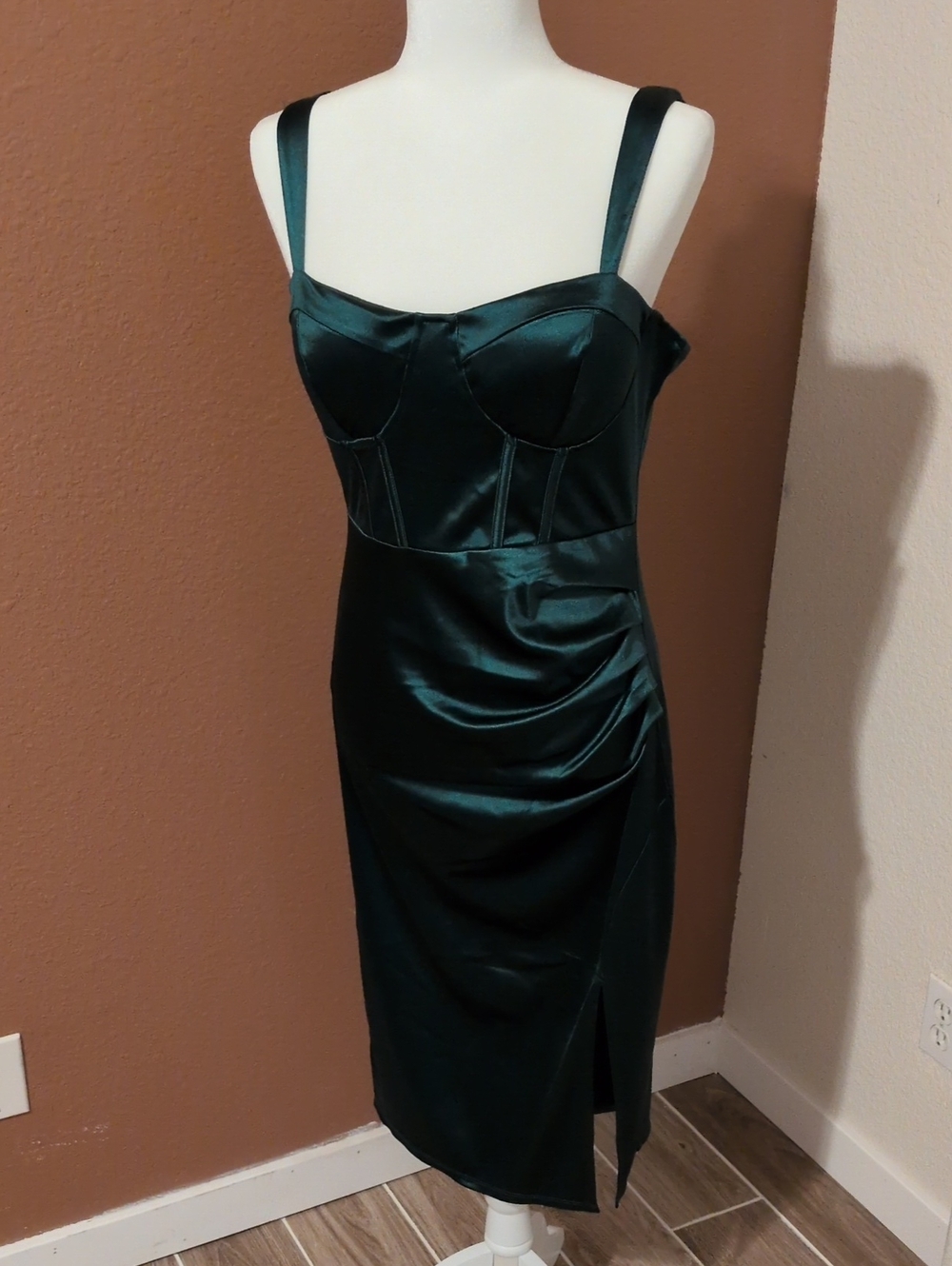 Inspired Hearts Emerald Green Satin Midi Dress